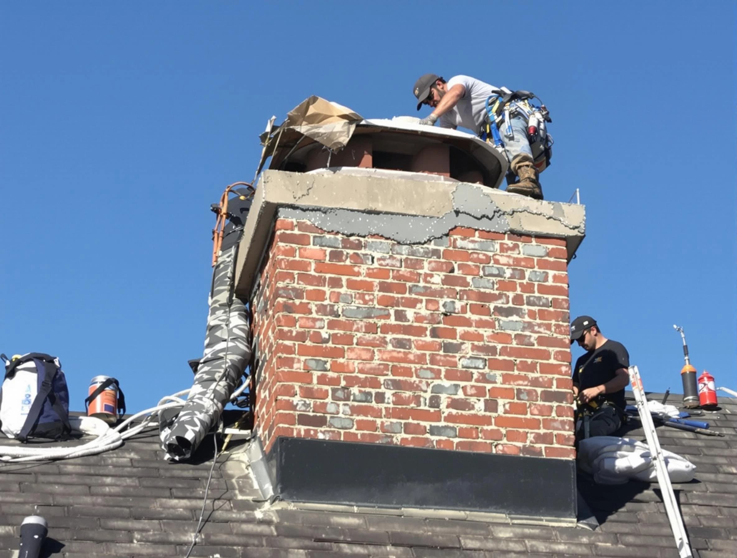 Paradise Hills Chimney Sweep installing a custom chimney crown in Paradise Hills, NM