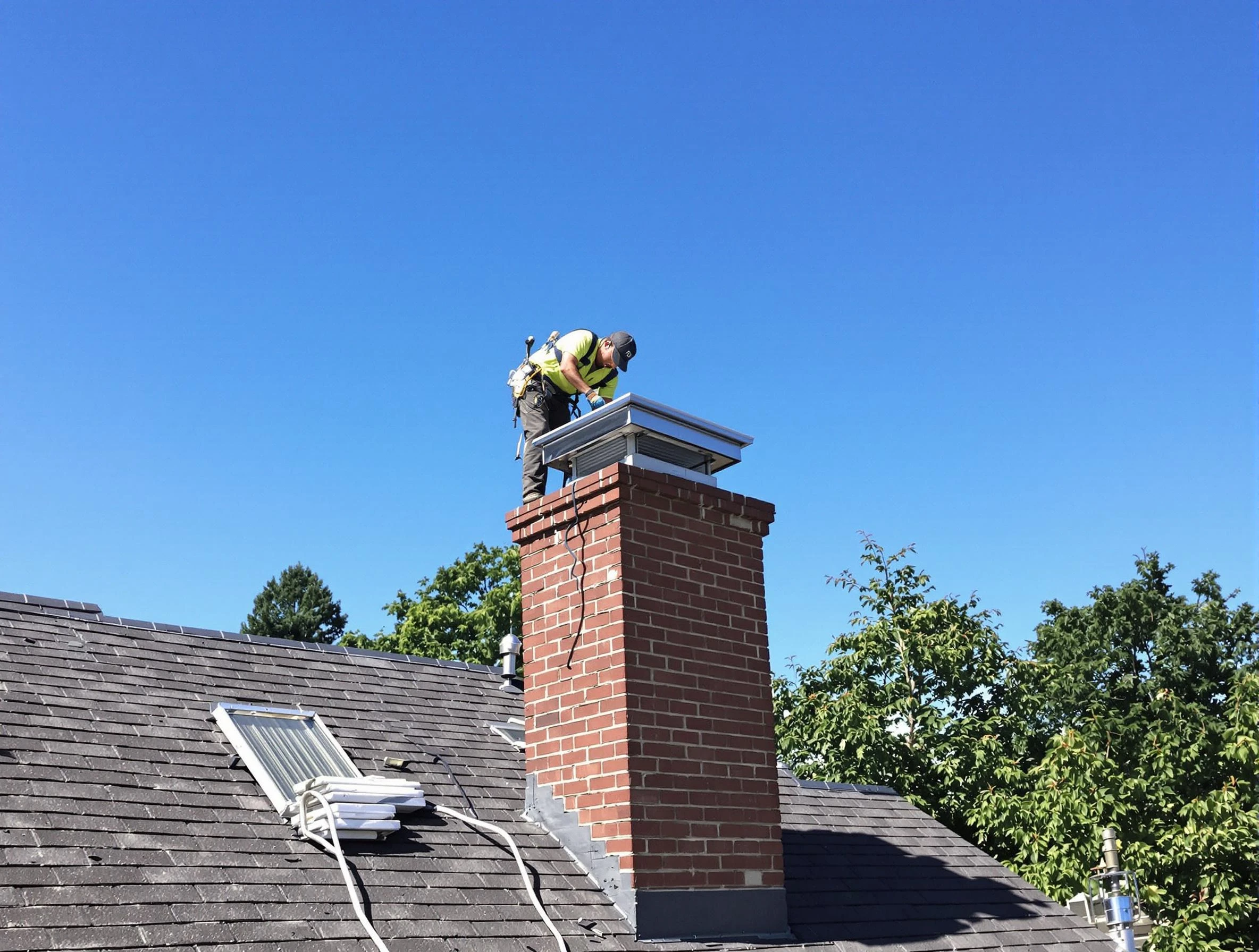 Paradise Hills Chimney Sweep technician measuring a chimney cap in Paradise Hills, NM