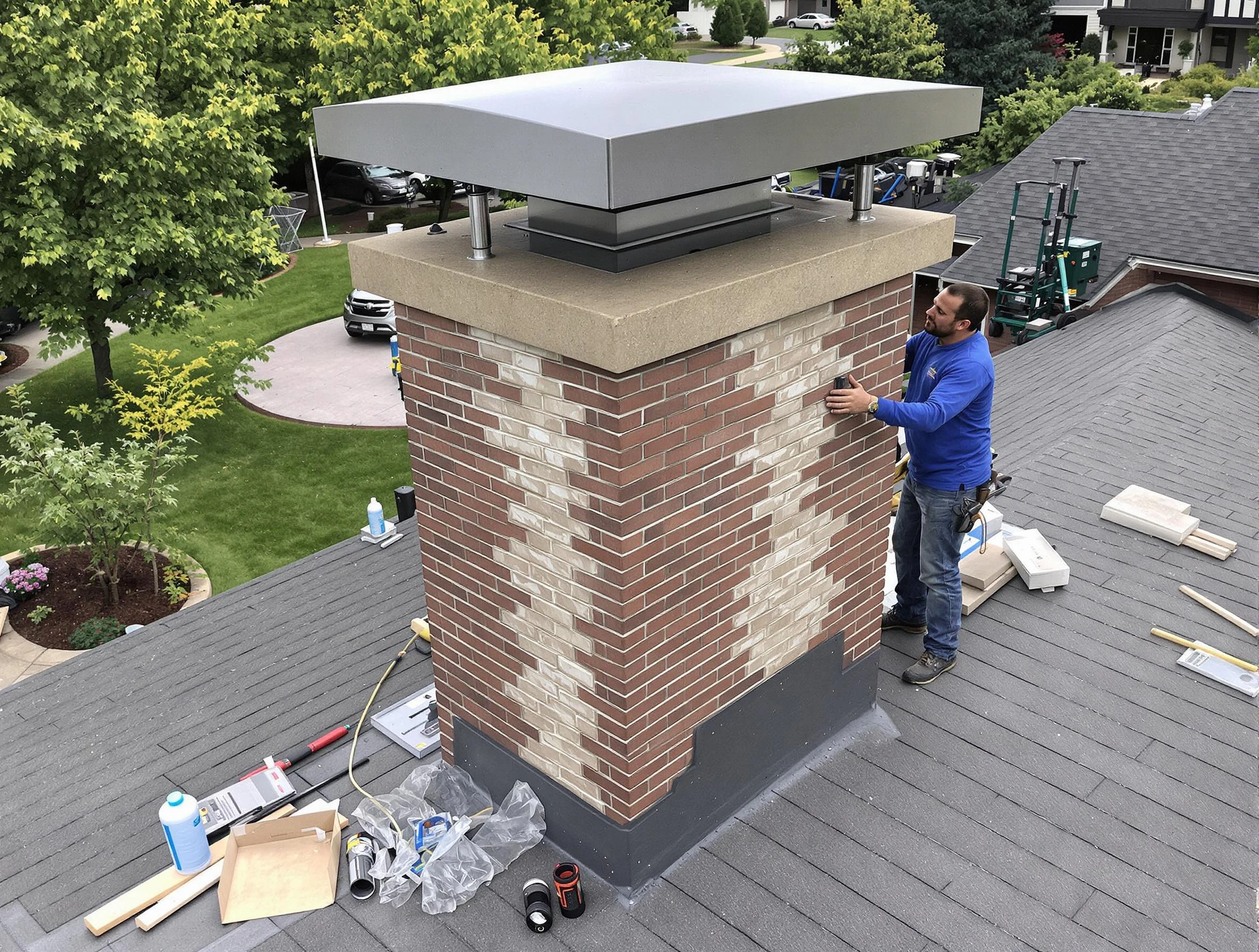 Paradise Hills Chimney Sweep team working on a custom chimney remodel in Paradise Hills, NM